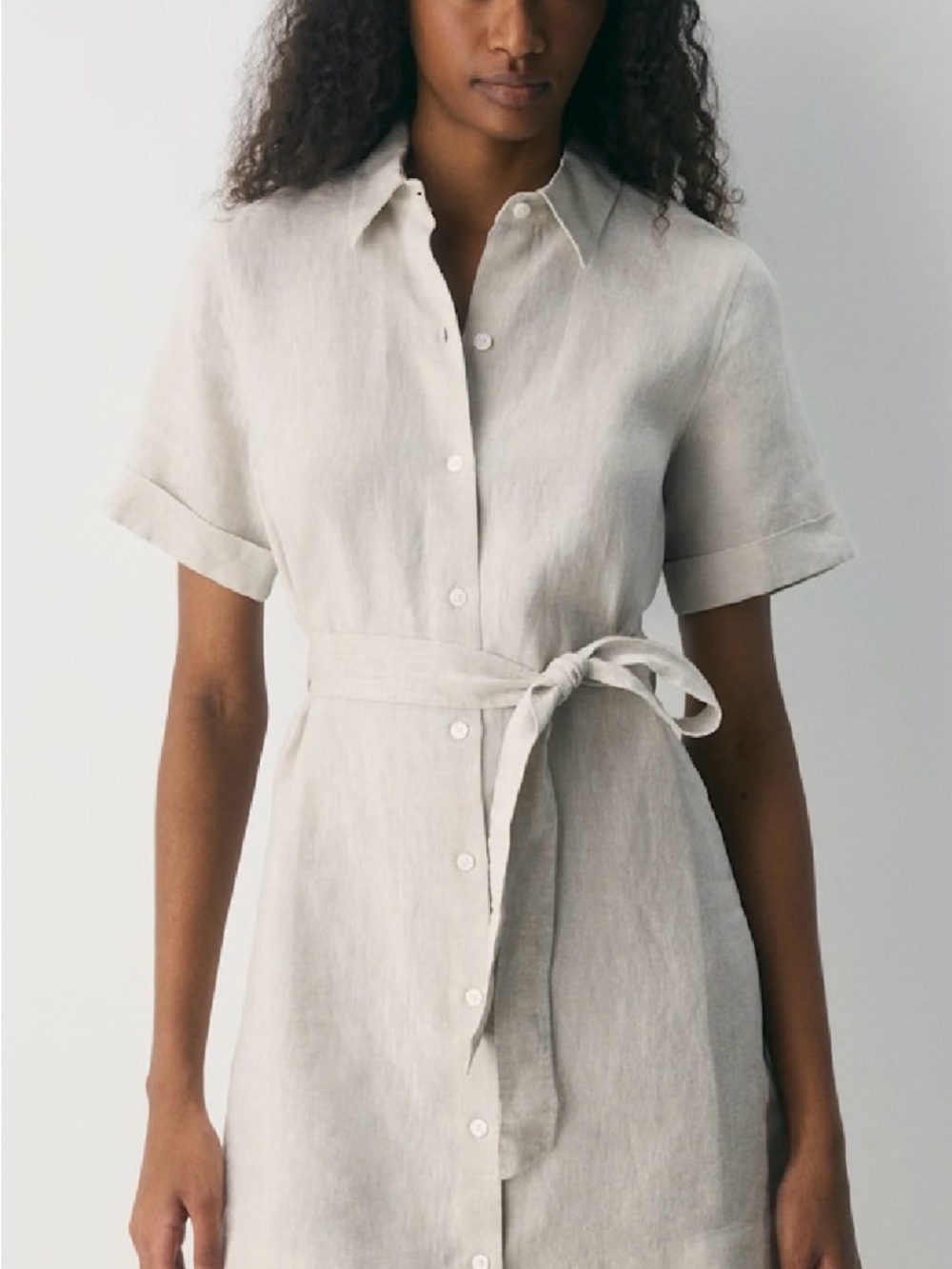 Wilfred Linen Button-Front Midi Dress in Light Beige